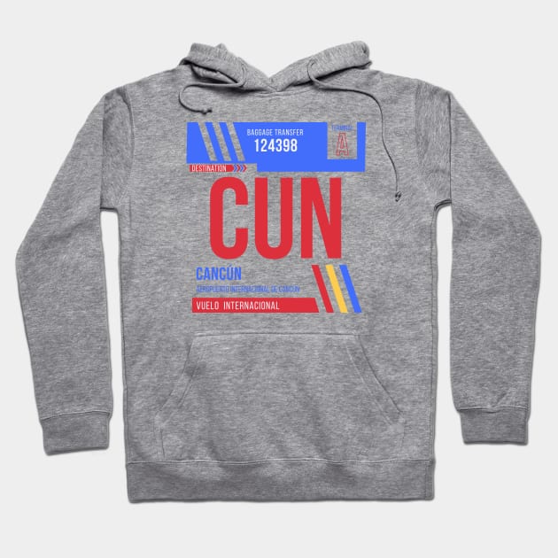 Cancun (CUN) Airport Code Baggage Tag Hoodie by SLAG_Creative